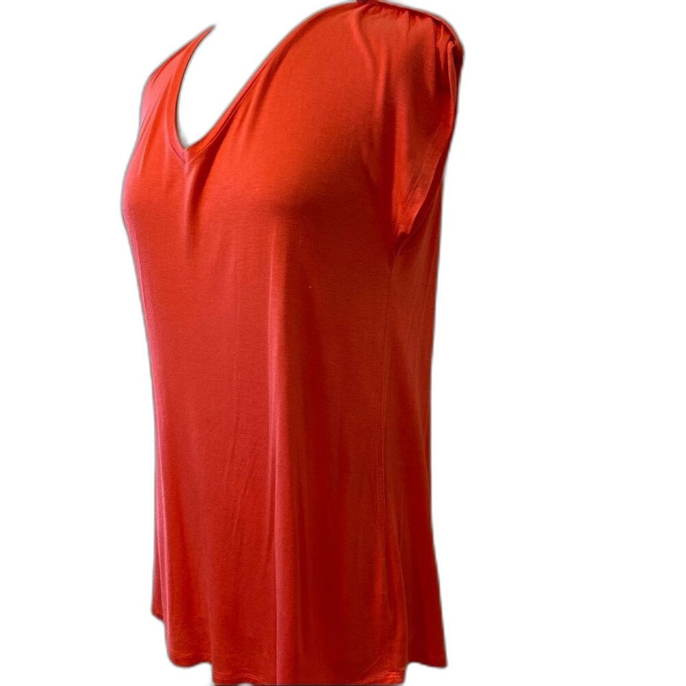 Down East CORAL Cap Sleeve Tunic Top Shoulder Epaulets V-neck Women's Large NWT